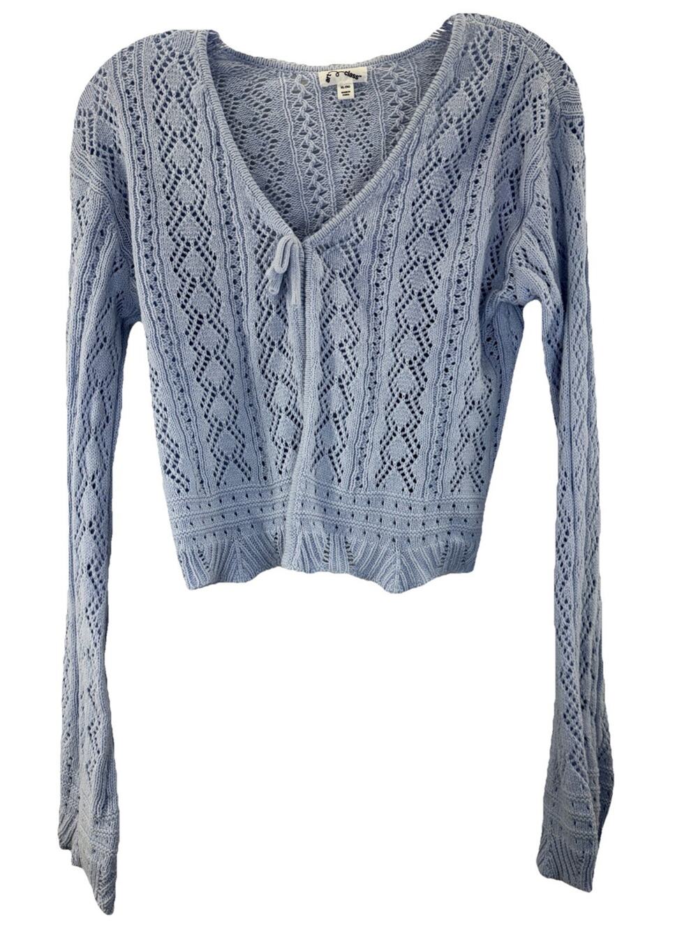 Y2K Blue Babydoll Top Long Sleeve Cardigan Sweater Size Xl Fairy Whimsy Bella